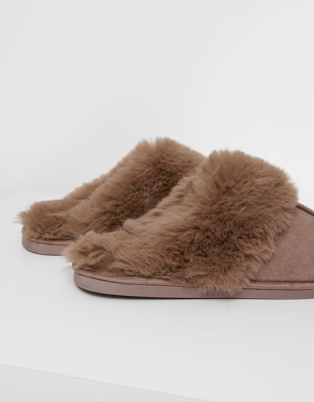 Mink Brown Faux Fur Lined Mule Slippers
