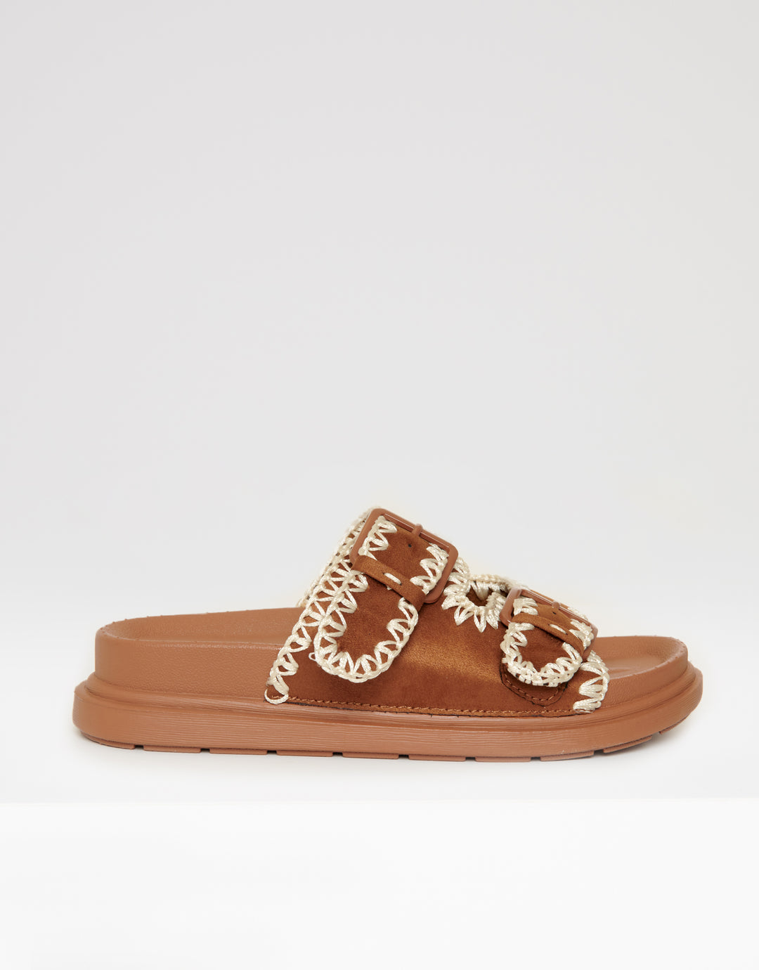 Tan Brown Whipstitch Chunky Sliders