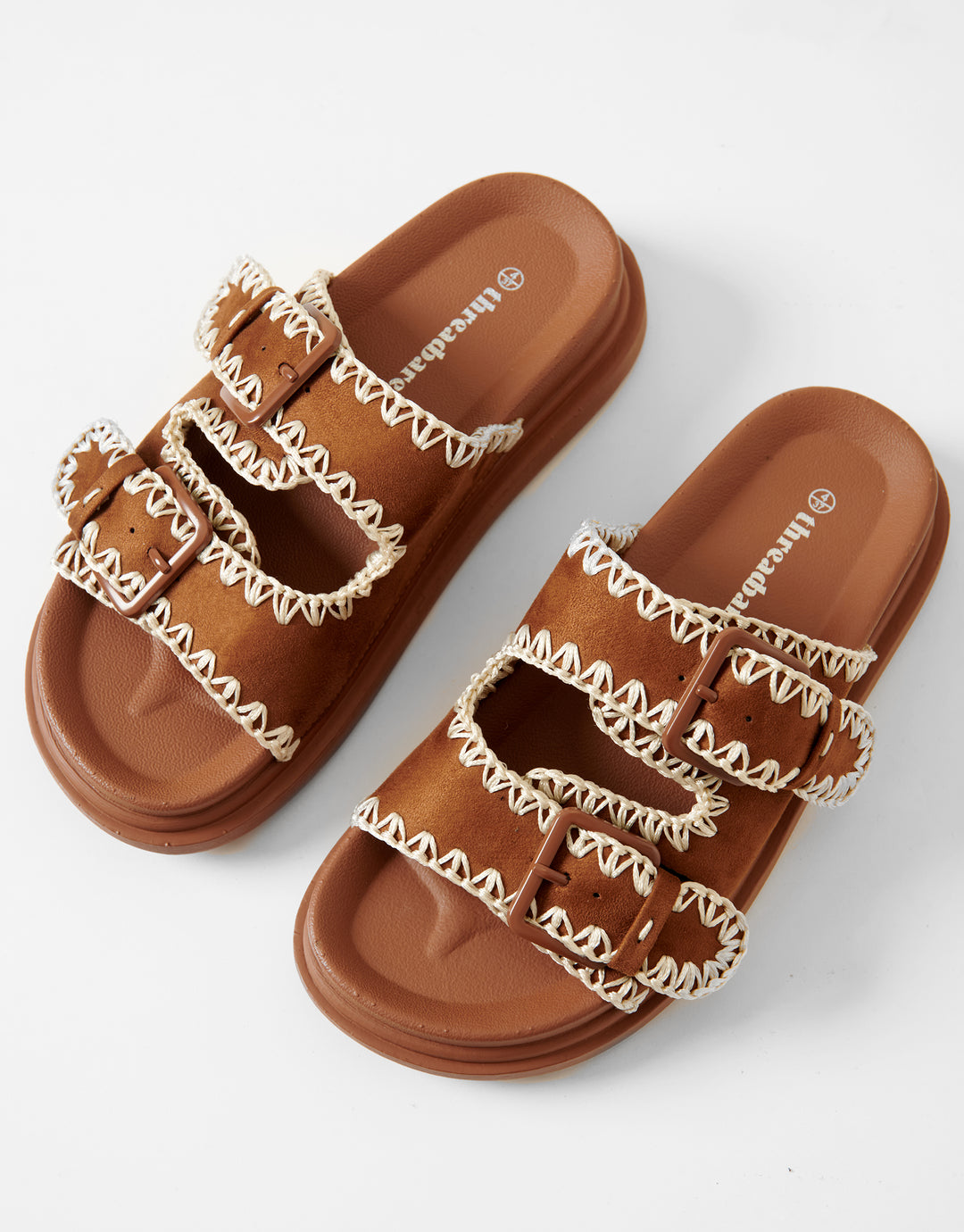 Tan Brown Whipstitch Chunky Sliders