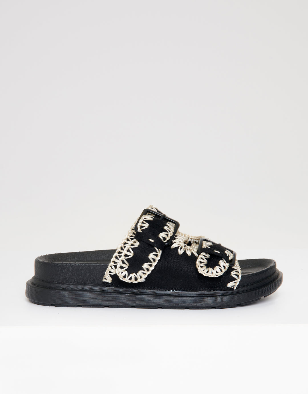 Black Whipstitch Chunky Sliders