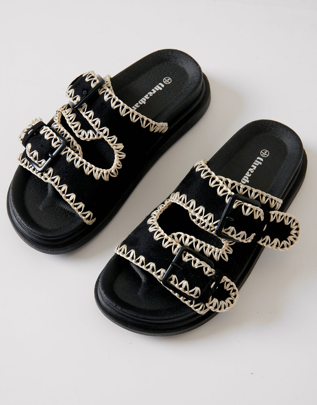 Black Whipstitch Chunky Sliders