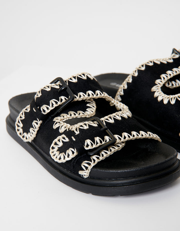 Black Whipstitch Chunky Sliders