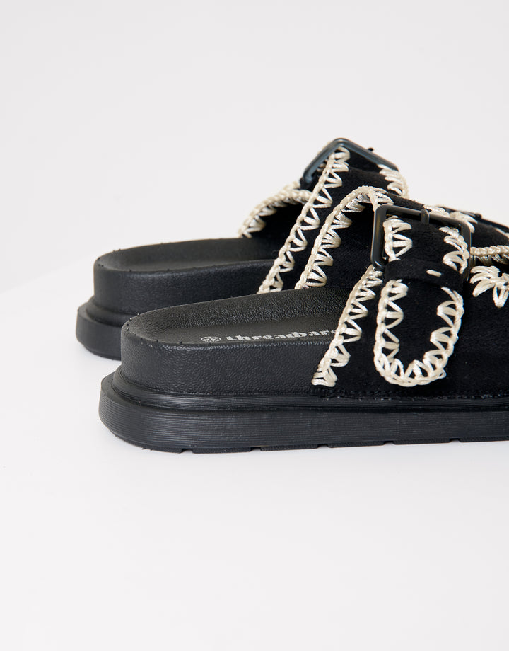 Black Whipstitch Chunky Sliders