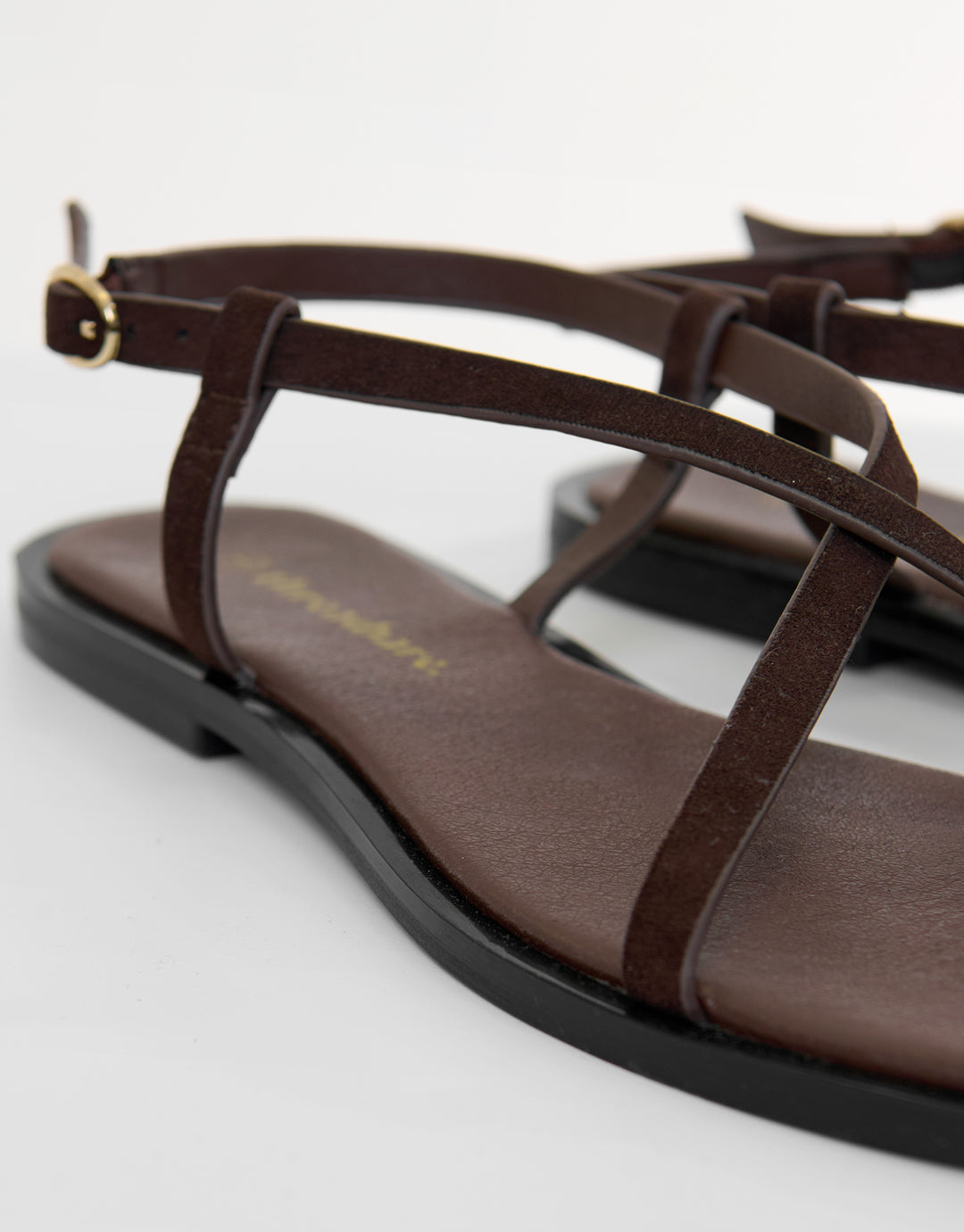 Threadbare Cross Strap Toe Loop Sandals in Chocolate Brown - side view close up