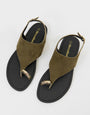 Threadbare T-Strap Toe Loop Sandals in Olive Green - top view
