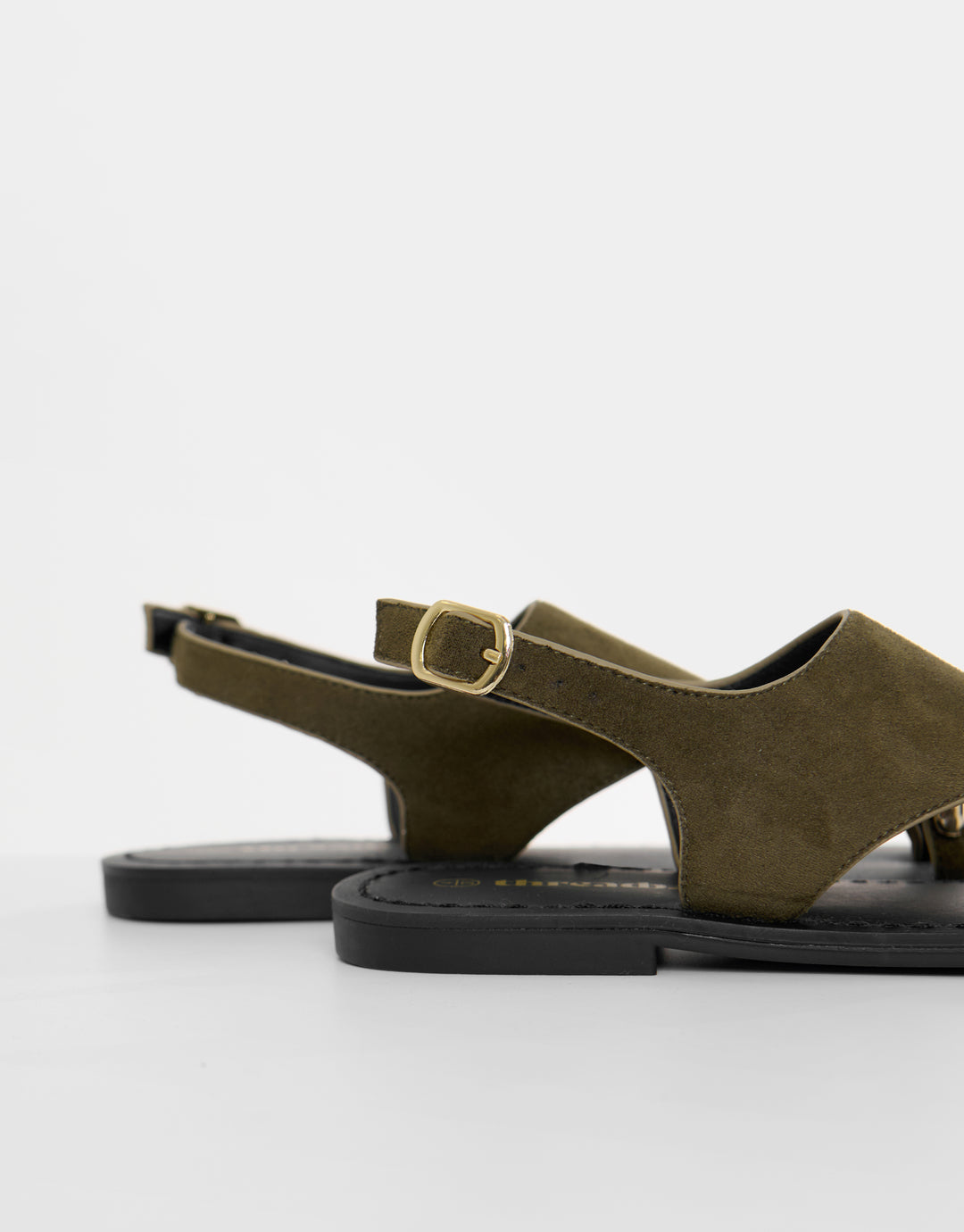 Threadbare T-Strap Toe Loop Sandals in Olive Green - heel close up
