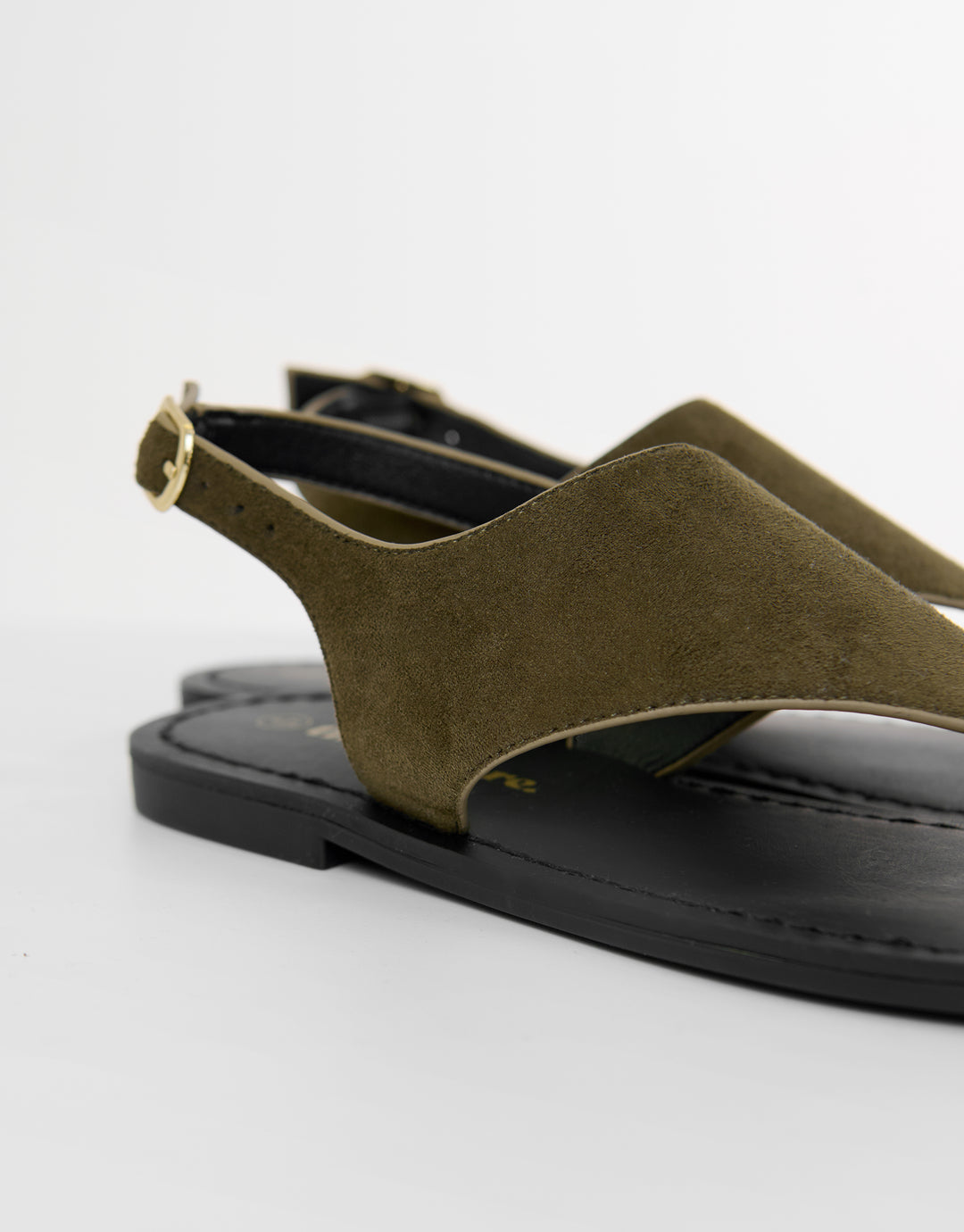 Threadbare T-Strap Toe Loop Sandals in Olive Green - side view close up