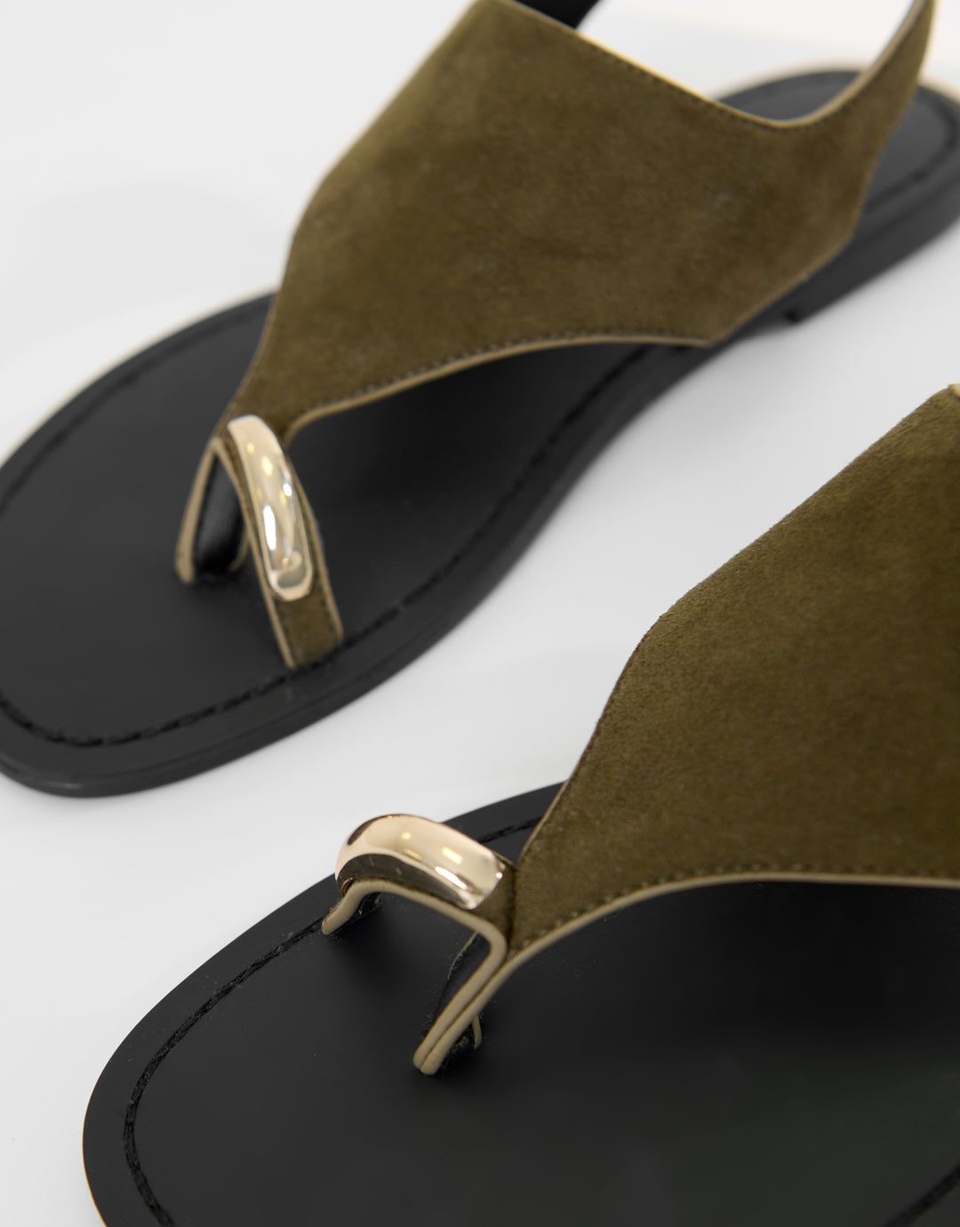 Threadbare T-Strap Toe Loop Sandals in Olive Green - toe loop close up