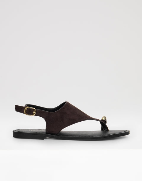 Threadbare T-Strap Toe Loop Sandals in Chocolate Brown - side view