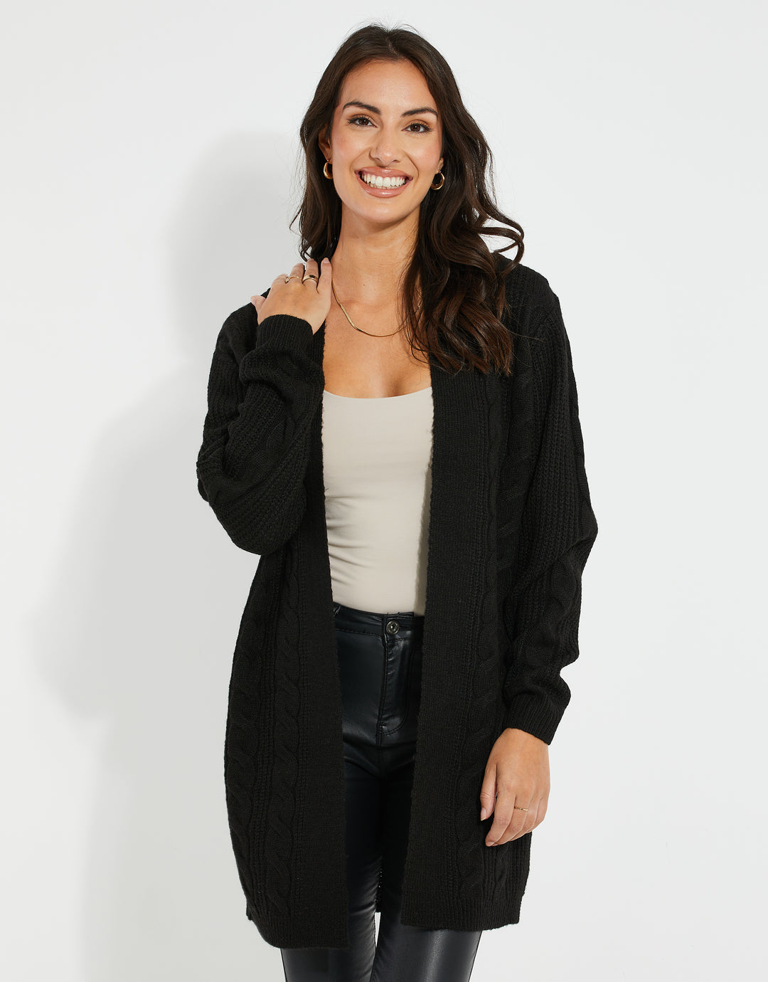 Threadbare Women's Black Cable Knit Cardigan