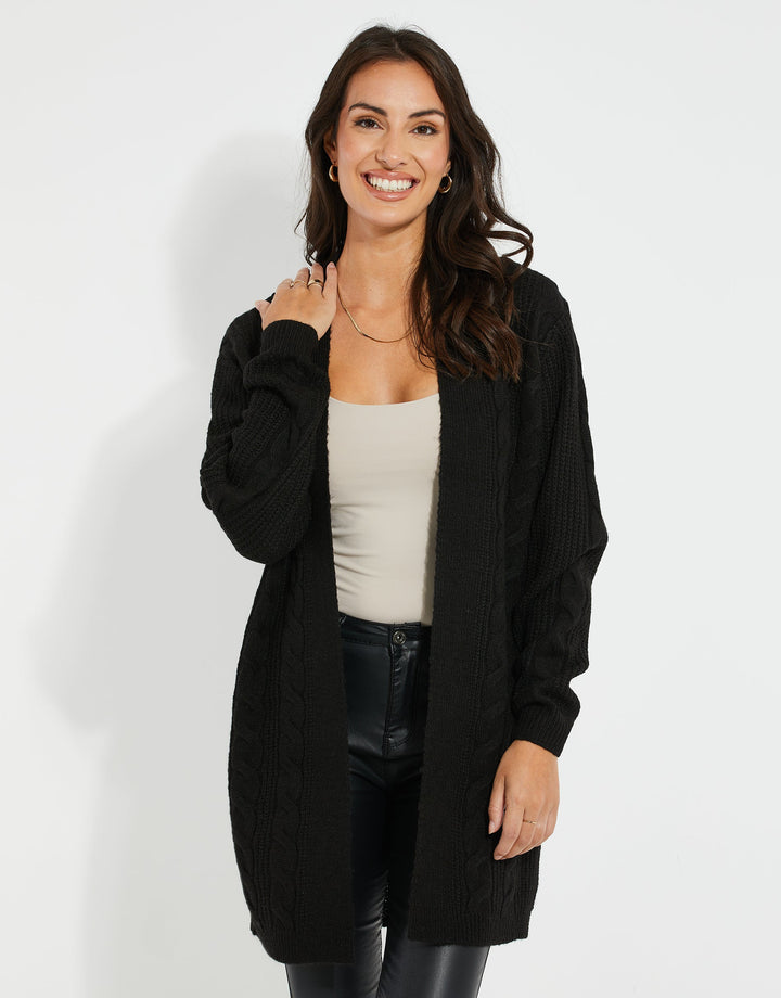 Petite Black Cable Knit Cardigan