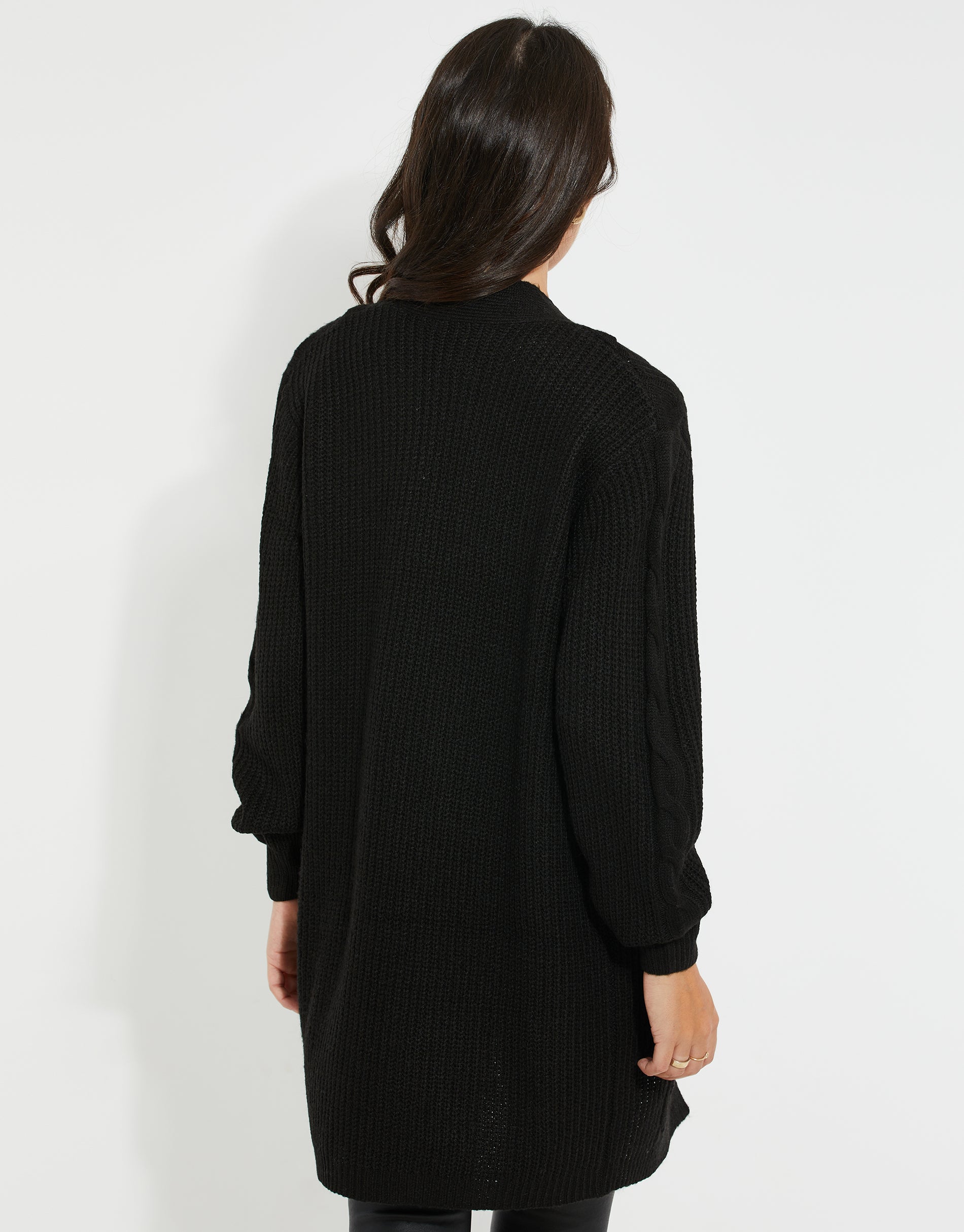 Threadbare Women's Black Cable Knit Cardigan