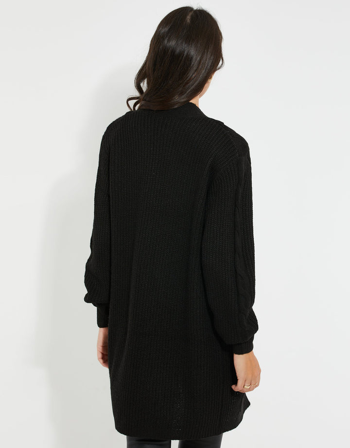 Petite Black Cable Knit Cardigan
