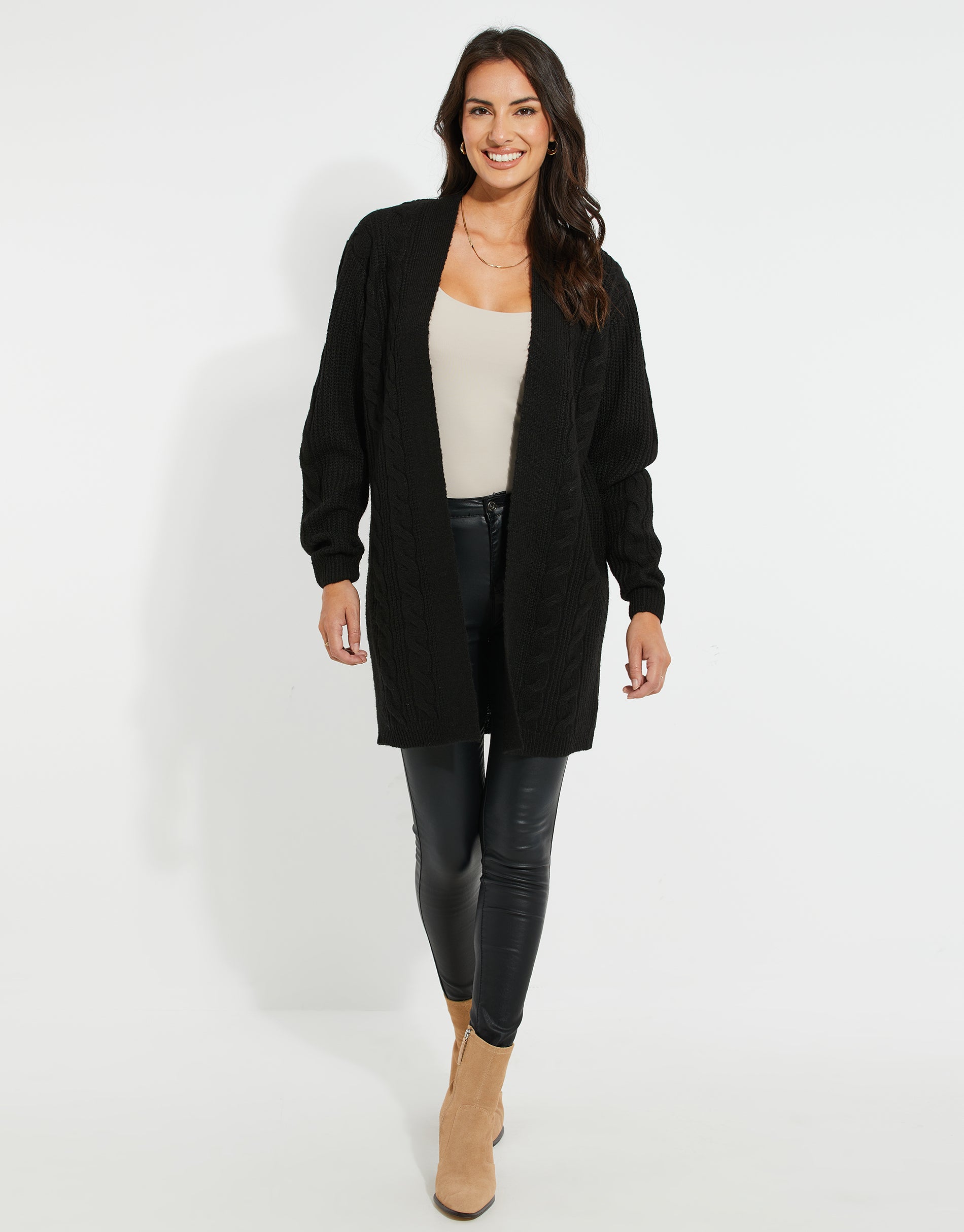 Threadbare Women's Cable Knit Cardigan in Black