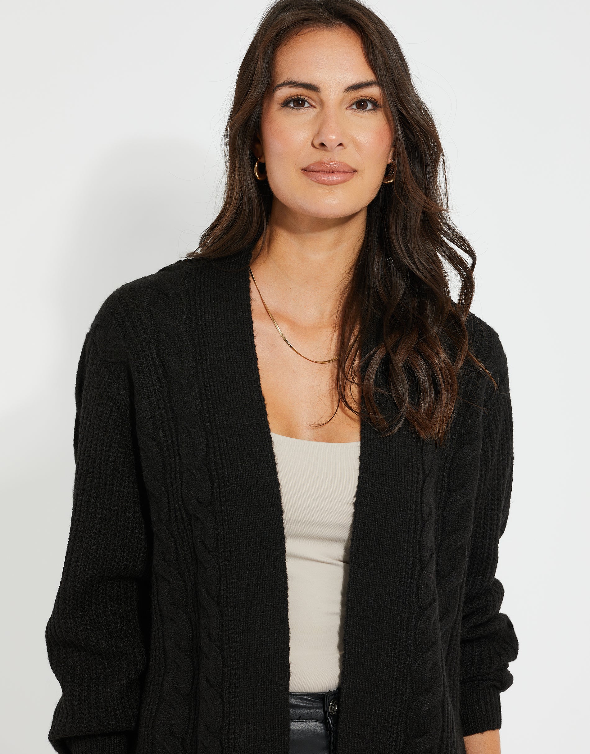 string knit cardigan 黒　threadthread Threadbare Women's Black Cable Knit Cardigan