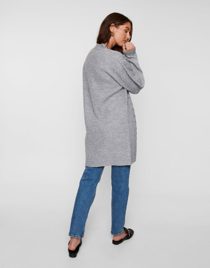 Petite Grey Cable Knit Cardigan
