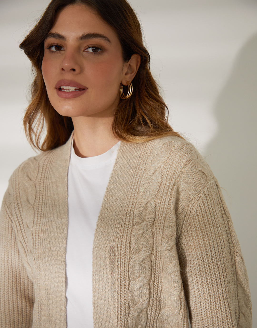 Beige Cable Knit Cardigan