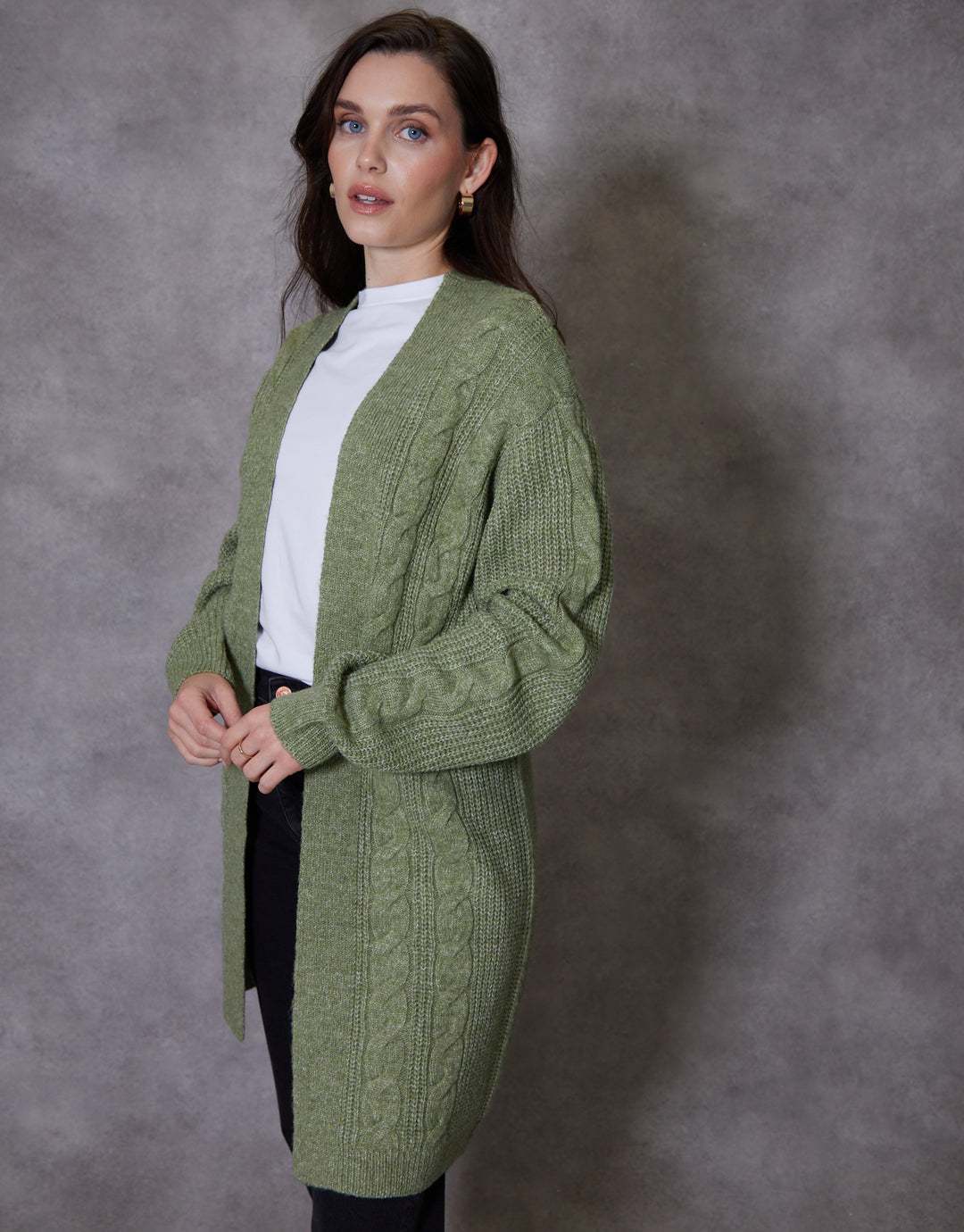Green Cable Knit Cardigan