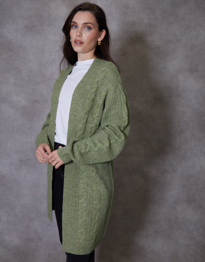Green Cable Knit Cardigan