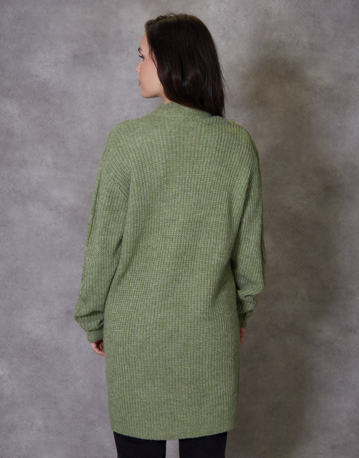 Green Cable Knit Cardigan