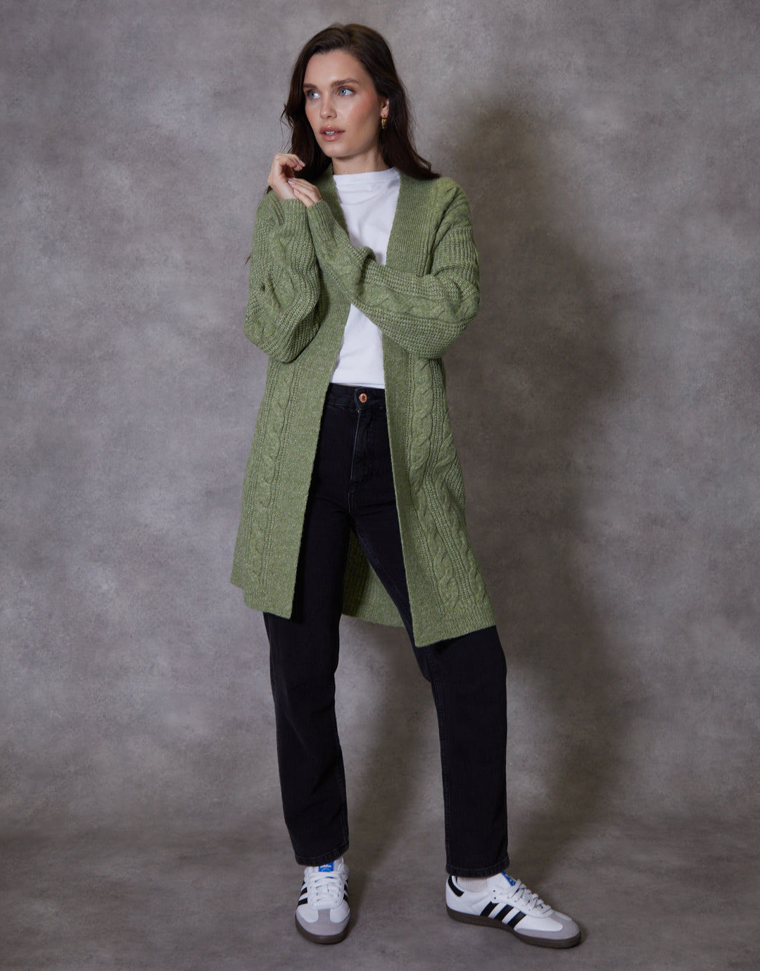 Green Cable Knit Cardigan