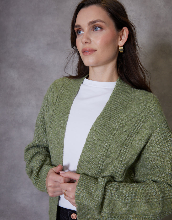 Green Cable Knit Cardigan