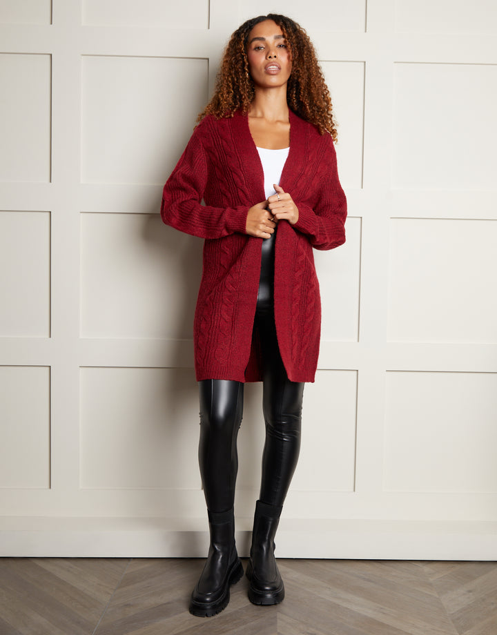 Burgundy Cable Knit Cardigan