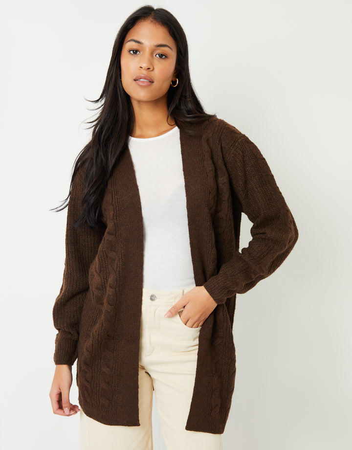 Chocolate Brown Cable Knit Cardigan