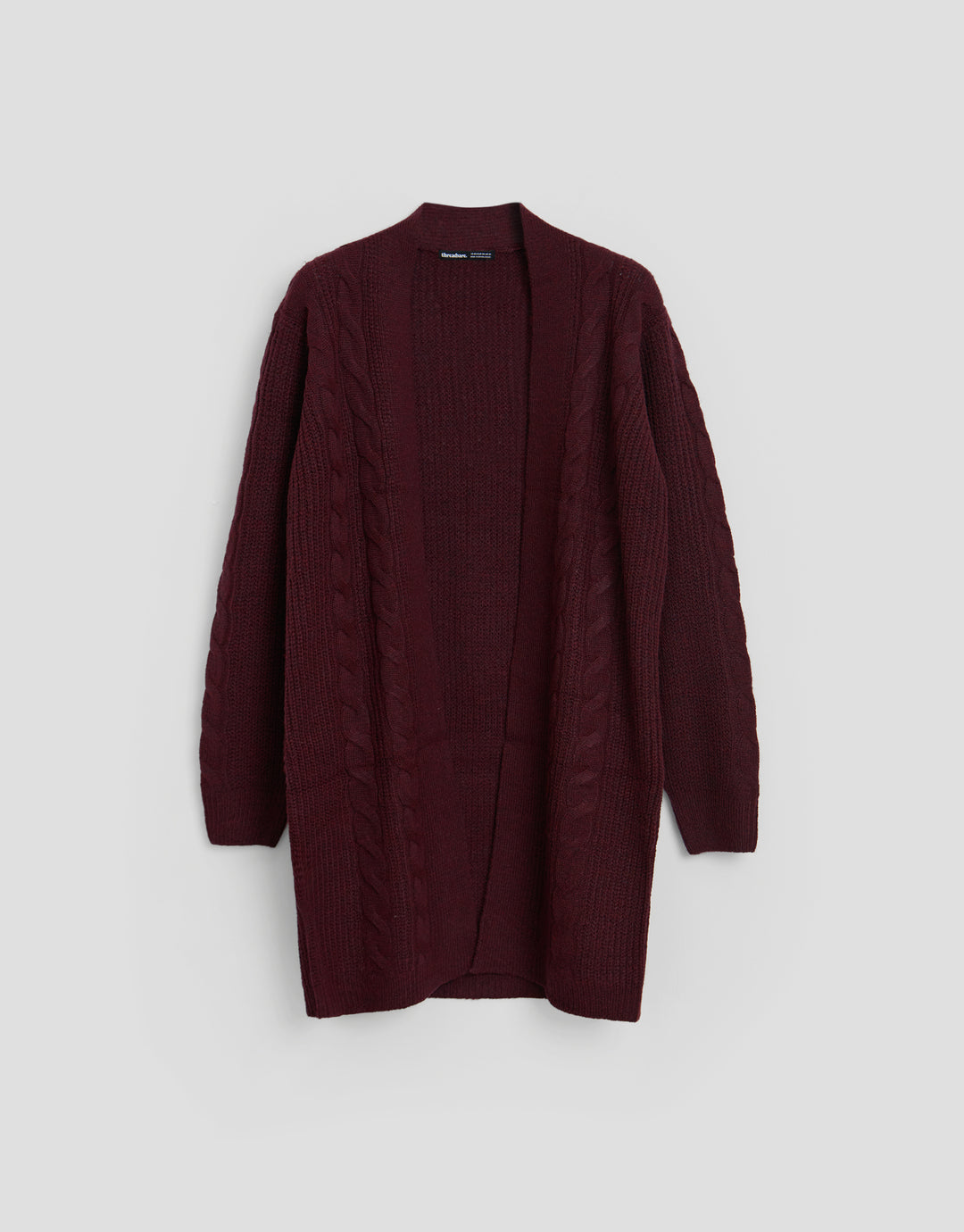 Threadbare Cable Knit Cardigan in Berry Red - flat lay