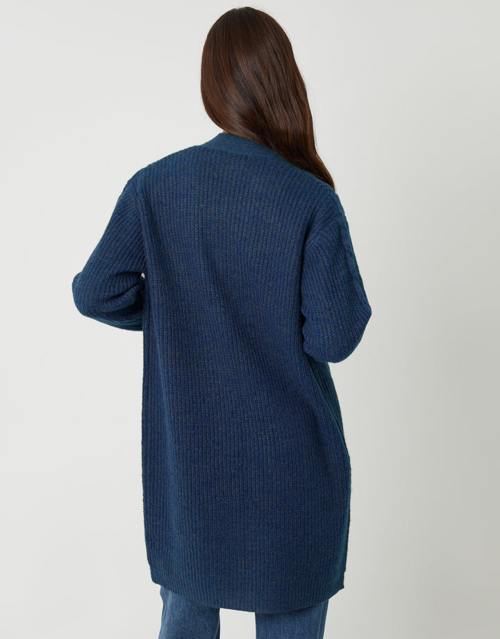 Threadbare Cable Knit Cardigan in Blue - back view