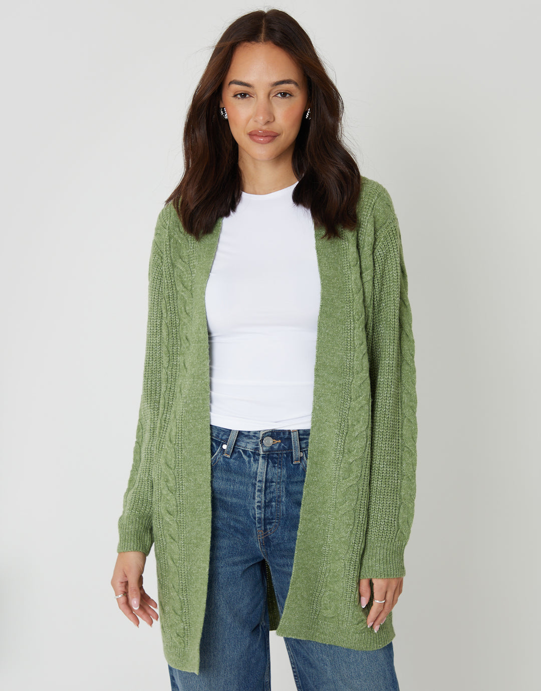 Sage Green Cable Knit Cardigan