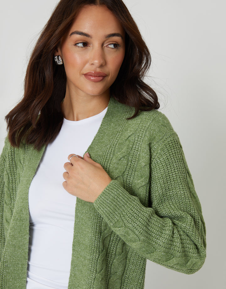 Sage Green Cable Knit Cardigan