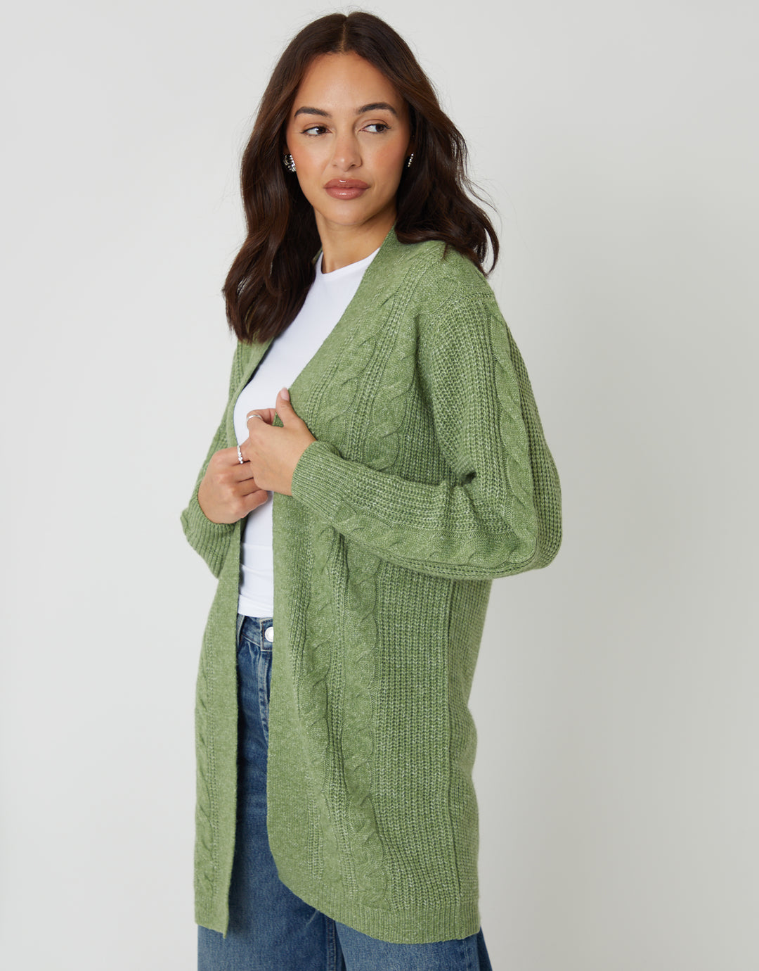 Sage Green Cable Knit Cardigan
