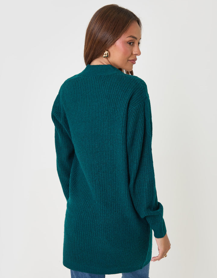 Threadbare Cable Knit Open Cardigan in Teal - back view