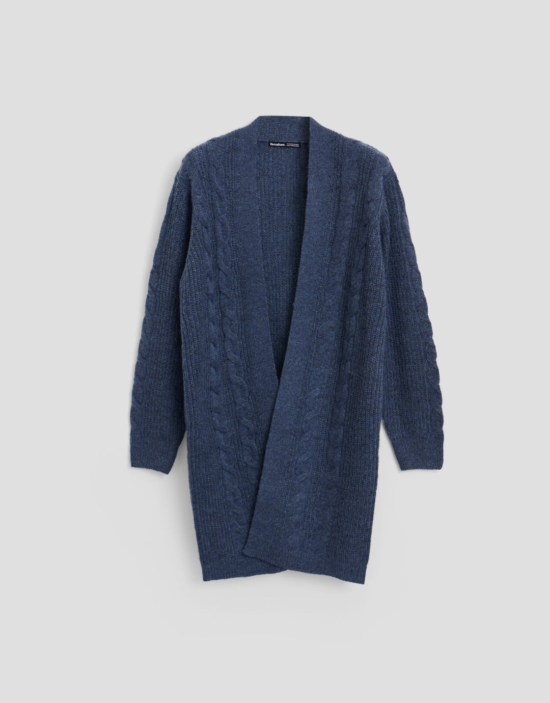 Threadbare Cable Knit Open Cardigan in Blue - flat lay