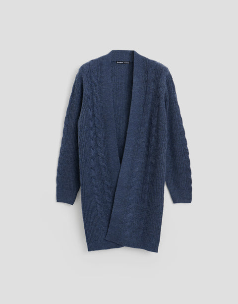 Threadbare Cable Knit Open Cardigan in Blue - flat lay