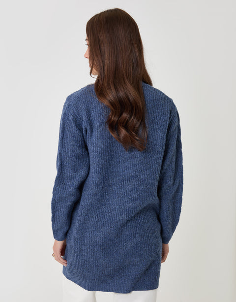 Threadbare Cable Knit Open Cardigan in Blue - back view
