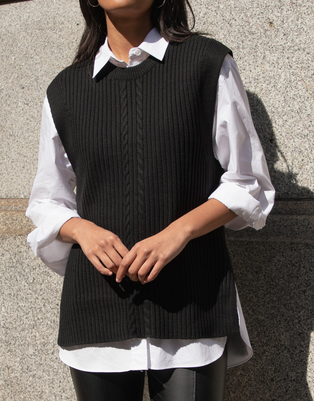 Black Cable Knit Sweater Vest