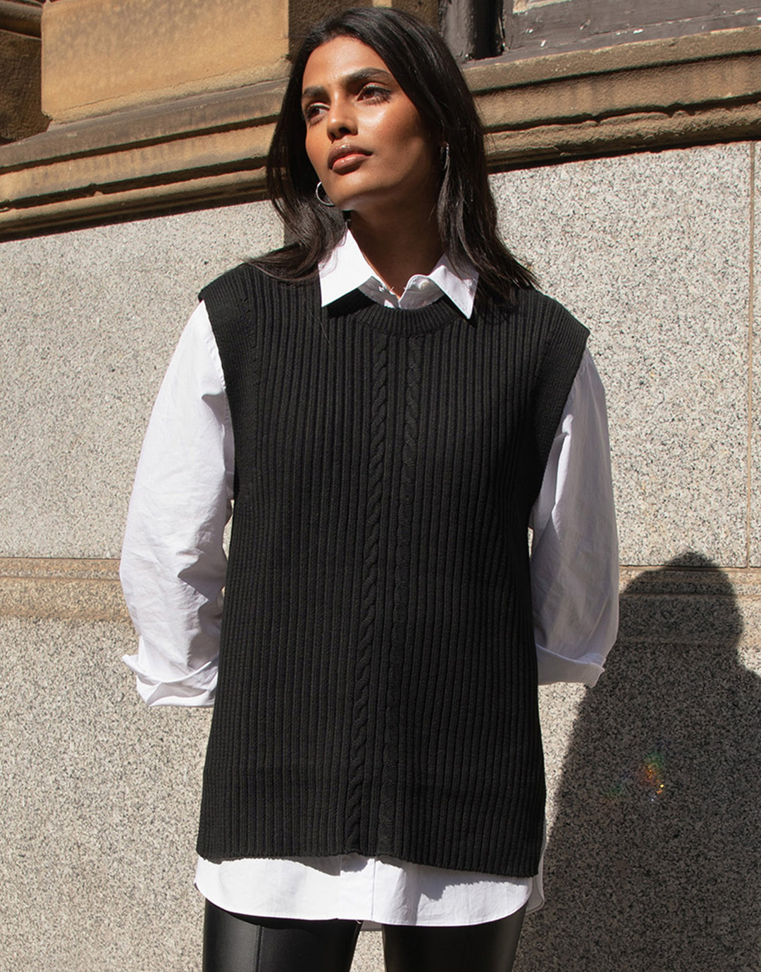 Black Cable Knit Sweater Vest