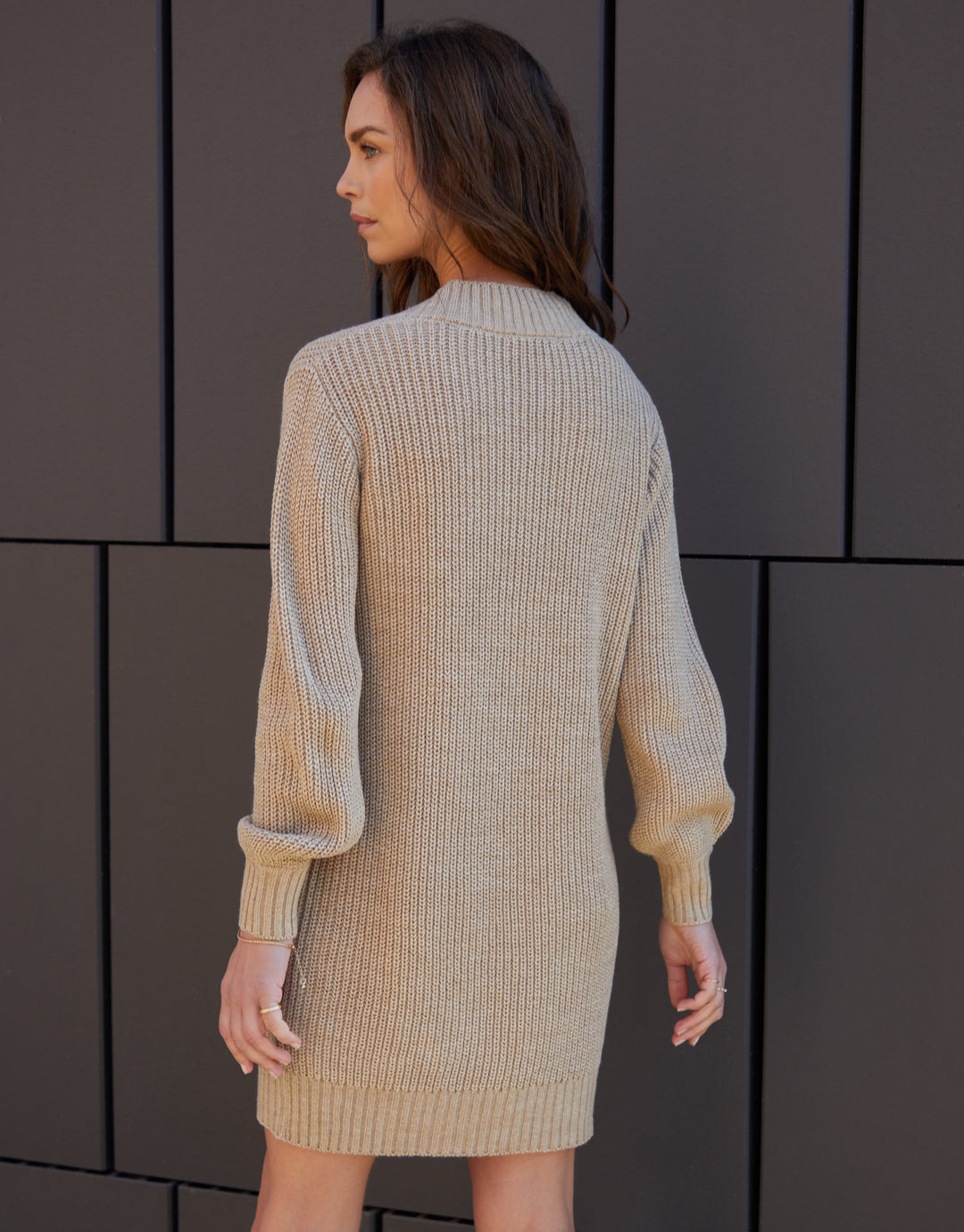 Stone V-Neck Knitted Jumper Dress