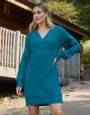 Teal Green V-Neck Knitted Jumper Dress