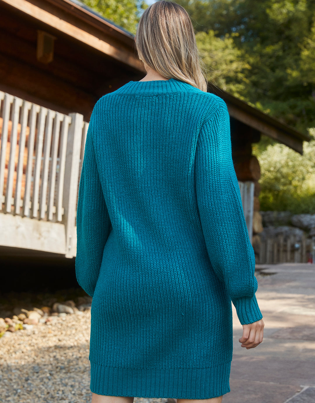 Teal Green V-Neck Knitted Jumper Dress