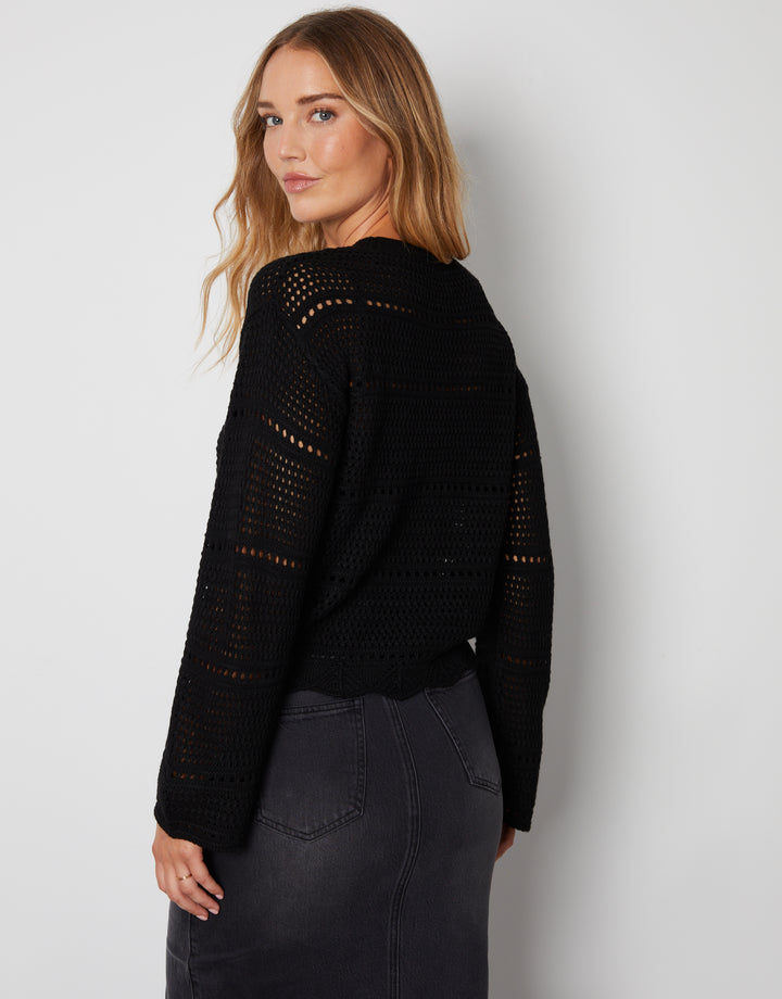 Black Pointelle Crochet Jumper