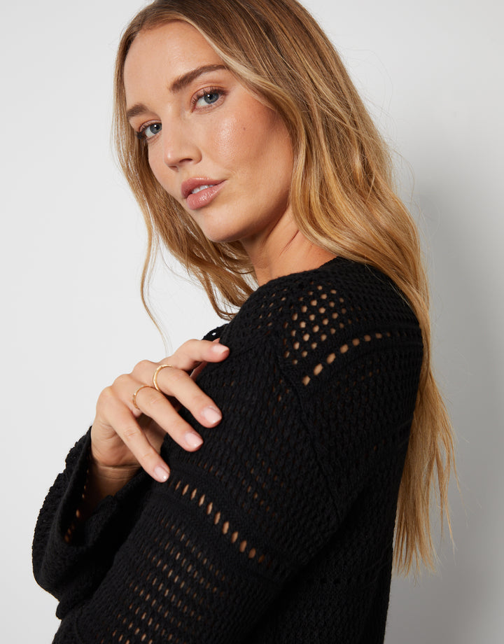 Black Pointelle Crochet Jumper