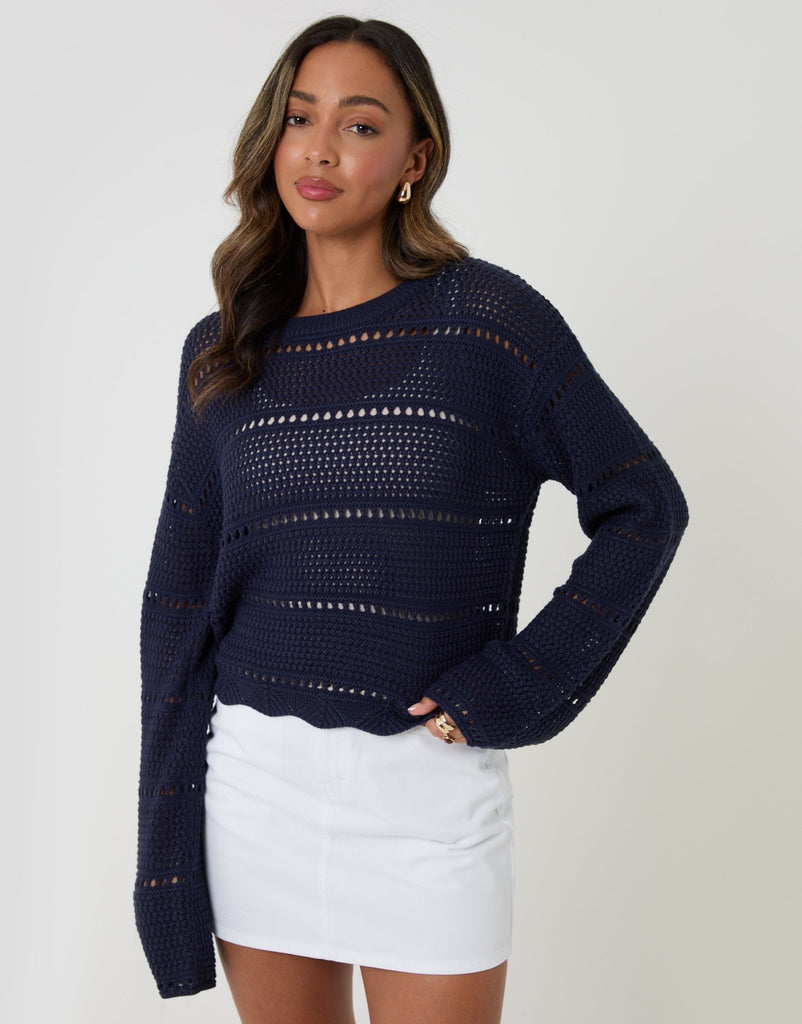 Crochet Style Crew Neck Jumper