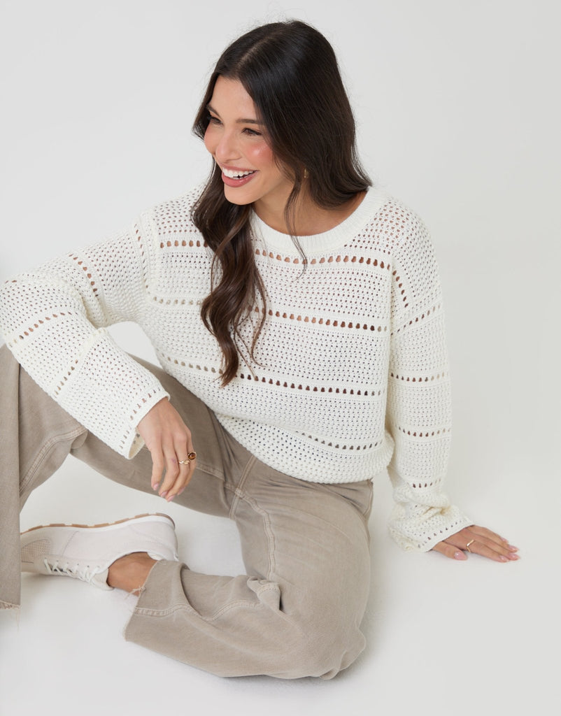 Crochet Style Crew Neck Jumper