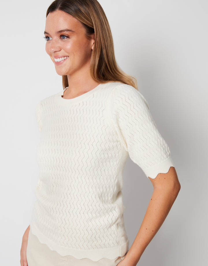 Stone Pointelle Knitted T-Shirt Jumper