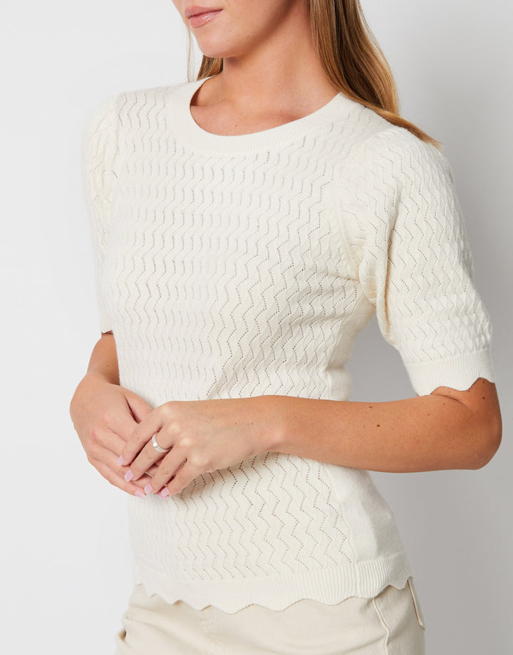 Stone Pointelle Knitted T-Shirt Jumper