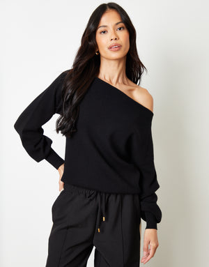 Black Soft Slash Neck Jumper