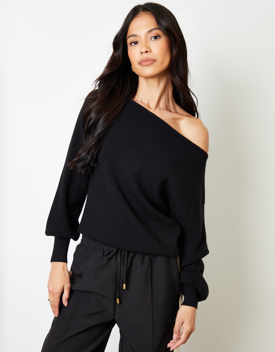 Black Soft Slash Neck Jumper